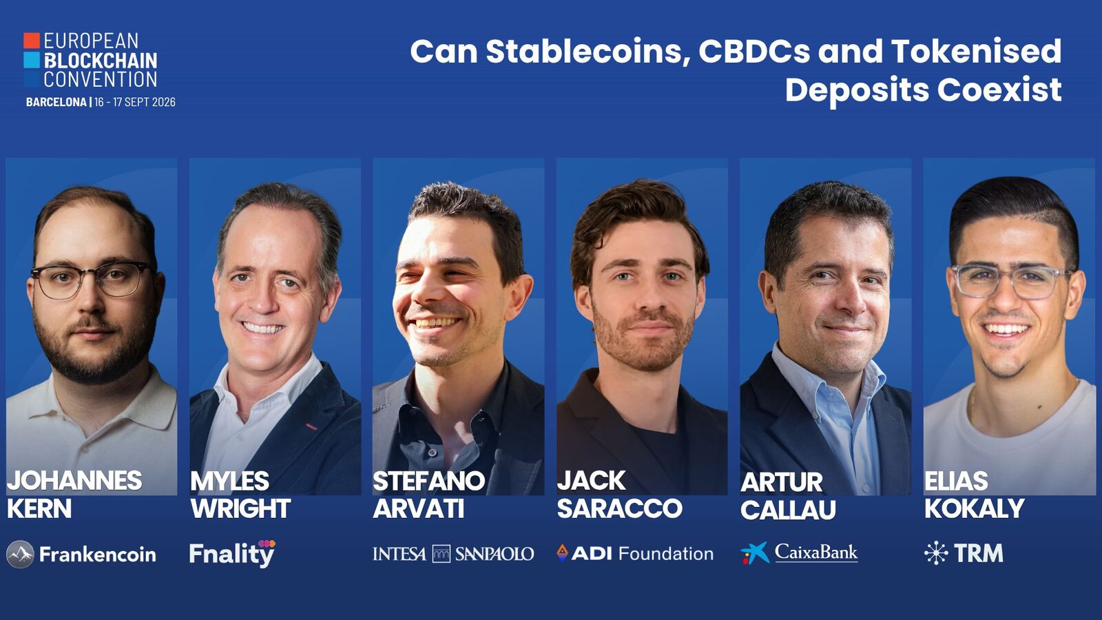 European Blockchain Convention panel card listing Johannes Kern as moderator